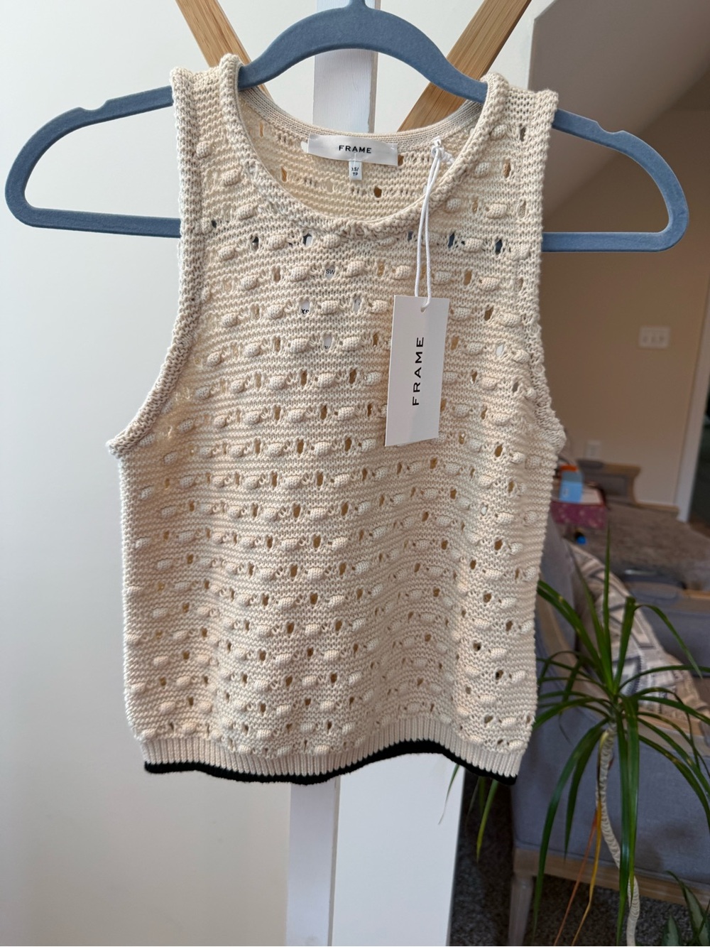 Frame Denim Cream Open-Knit Sleeveless Tank